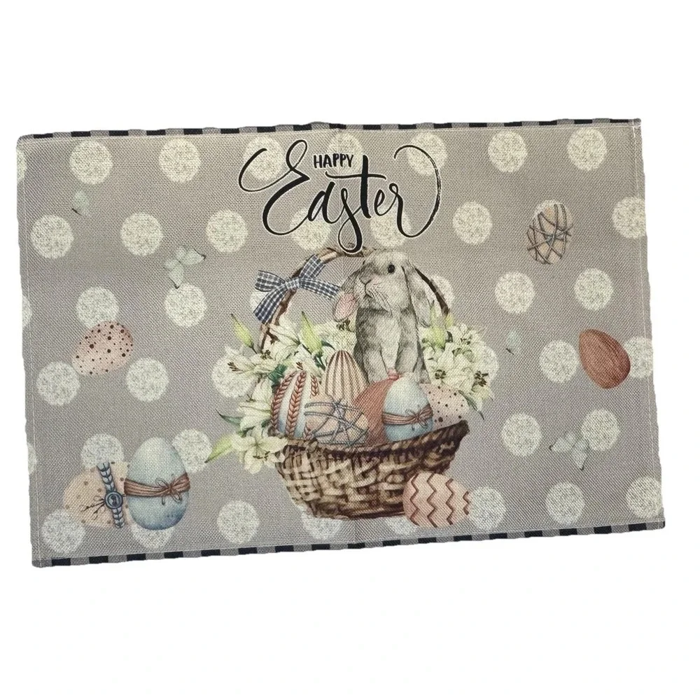 Easter Placemats Set of 6 Farmhouse Bunny Spring Table Decor Gingham Floral - Picture 8 of 8